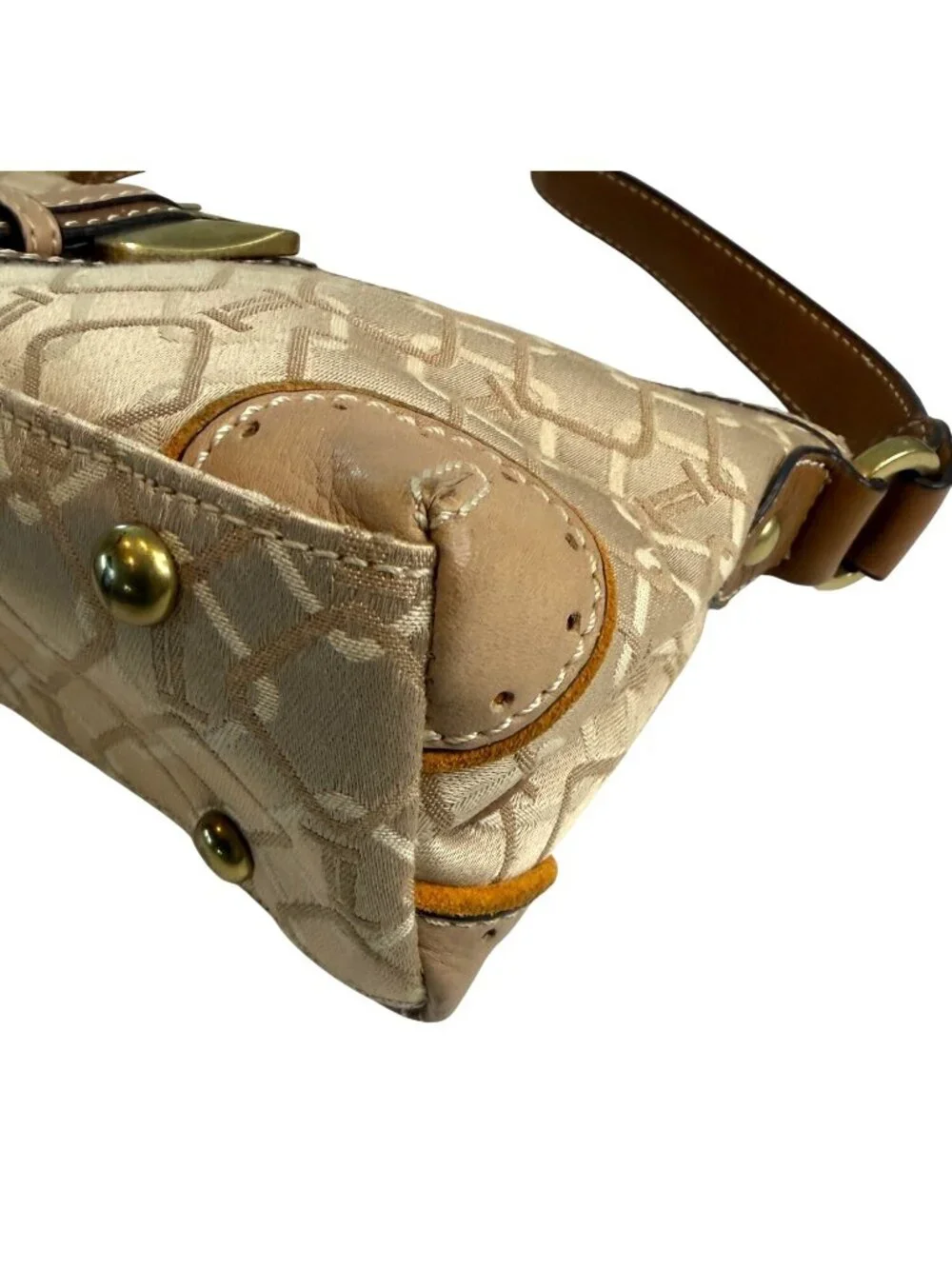 Tignanello Jacquard Logo Fabric Shoulder Handbag Baguette Style Y2K Buckle